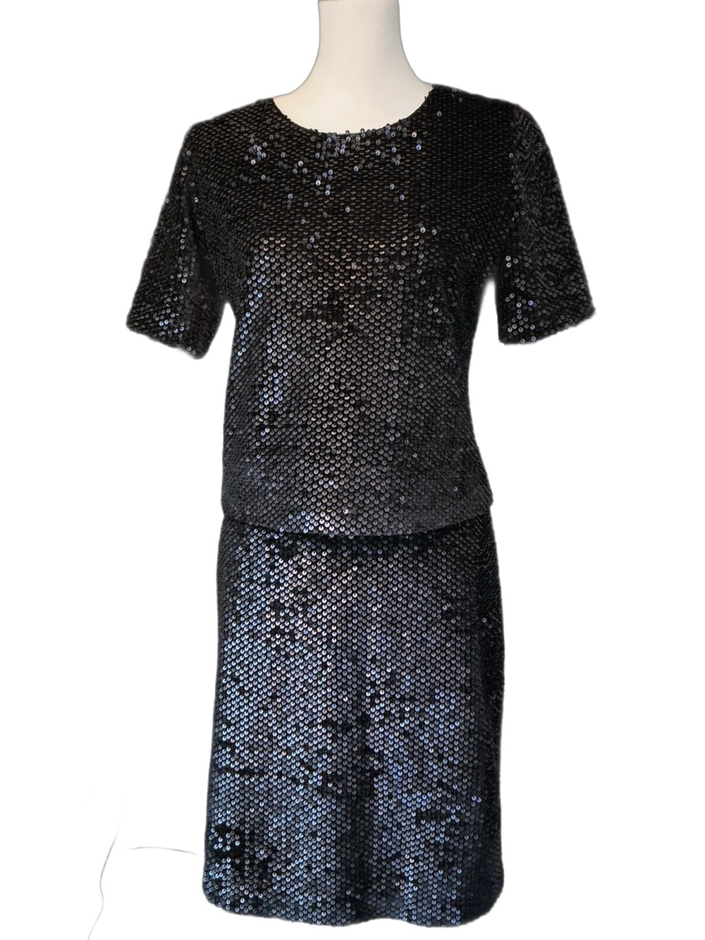Ann Taylor Black Sequin Pencil Skirt and SS Top Separates NWOT